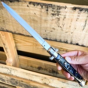 Couteau stiletto à cran d'arrêt noir - 13 pouces