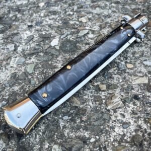 Couteau stiletto à cran d'arrêt noir - 13 pouces