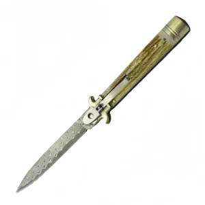 9-inch Italian Stiletto couteau Antler manche Damascus Blade