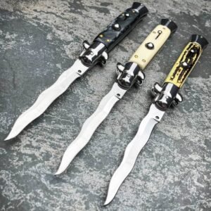 Couteau stiletto à cran d'arrêt lame kris