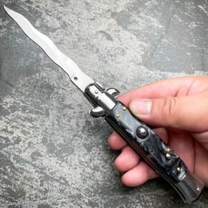 Couteau stiletto à cran d'arrêt lame kris