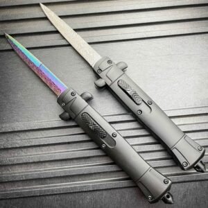 Couteau stiletto à cran d'arrêt finition damas - 9 pouces