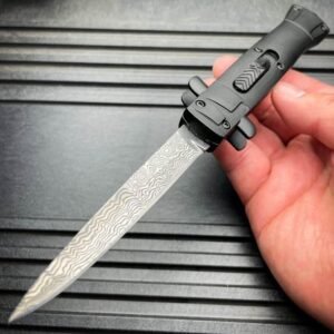 Couteau stiletto à cran d'arrêt finition damas - 9 pouces