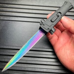 Couteau stiletto à cran d'arrêt finition damas - 9 pouces