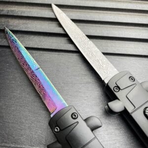Couteau stiletto à cran d'arrêt finition damas - 9 pouces