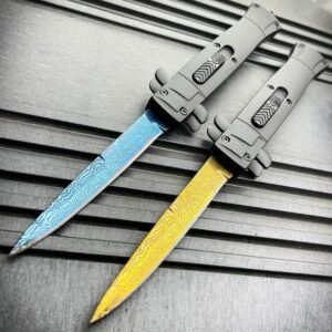 Couteau stiletto à cran d'arrêt finition damas - 9 pouces