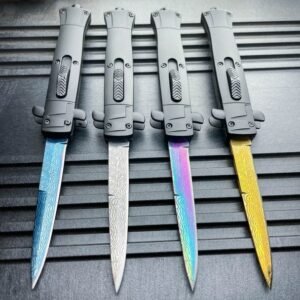 Couteau stiletto à cran d'arrêt finition damas - 9 pouces