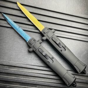 Couteau stiletto à cran d'arrêt finition damas - 9 pouces