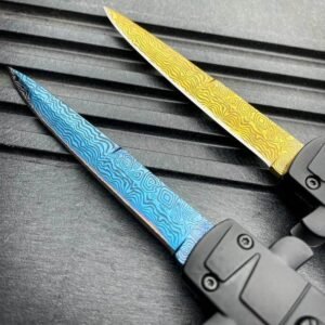 Couteau stiletto à cran d'arrêt finition damas - 9 pouces