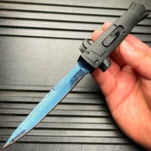 Couteau stiletto à cran d'arrêt finition damas - 9 pouces