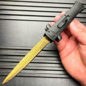 Couteau stiletto à cran d'arrêt finition damas - 9 pouces