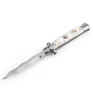 Couteau automatique italien à lame kris – manche blanc