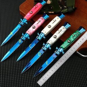 Couteau stiletto à cran d'arrêt - acier inoxydable - pliant