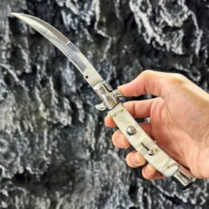Stiletto automatique 9 pouces – Manche blanc effet nacre