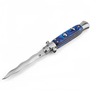 Couteau automatique italien à lame kris – manche bleu