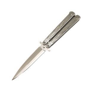 Couteau papillon double tranchant argent en acier inoxydable