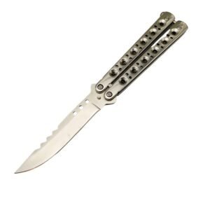 Couteau papillon argent – acier inoxydable pliant