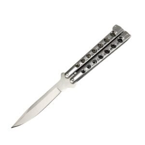 Couteau papillon argent avec verrou a ressort