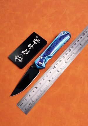 Crispy Shah Damascene Titanium Shaft SF Folding Knife