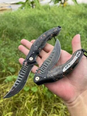 Abyss Damascus Quick-Opening Folding Knife