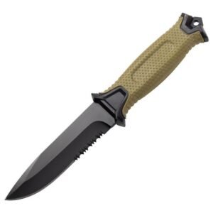 Outdoor Fixed Blade Knife with Partial Serration – Green