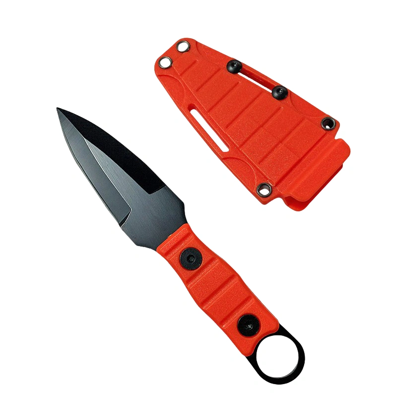 a-4.webp Outdoor straight knife, high hardness, sharpness, tactical small straight knife, with K sheath A-4 Black/Orange handle