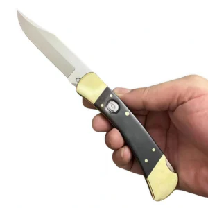 8 Inch Brass & Sandalwood Folding Knife with Leather Sheath