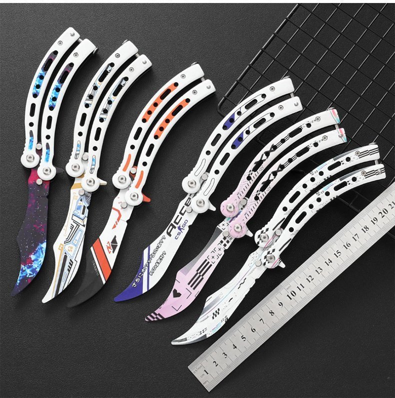 详情-12.jpg CSGO Butterfly Slaughter BALISONG Trainer Knife Upgraded